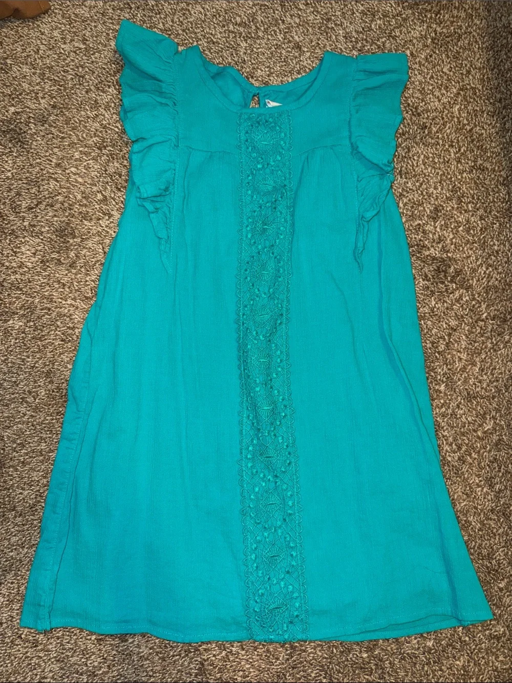 Cat & Jack Teal Ruffled Sleeve Dress with Lace Panel